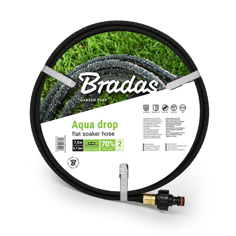 Bradas Aqua Drop platte bewateringsslang 7,5m compact opgerold
