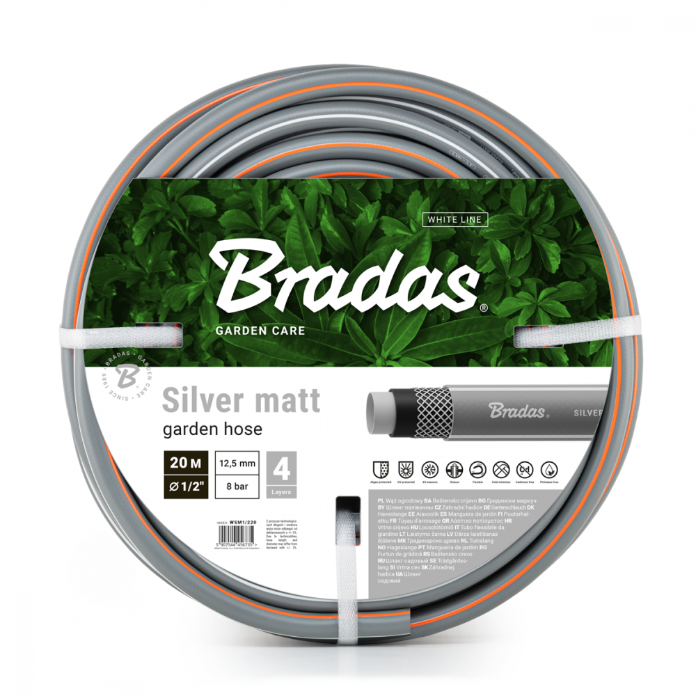 Bradas Silver Matt tuinslang 1/2 inch 30 meter anti-knik 4 lagen