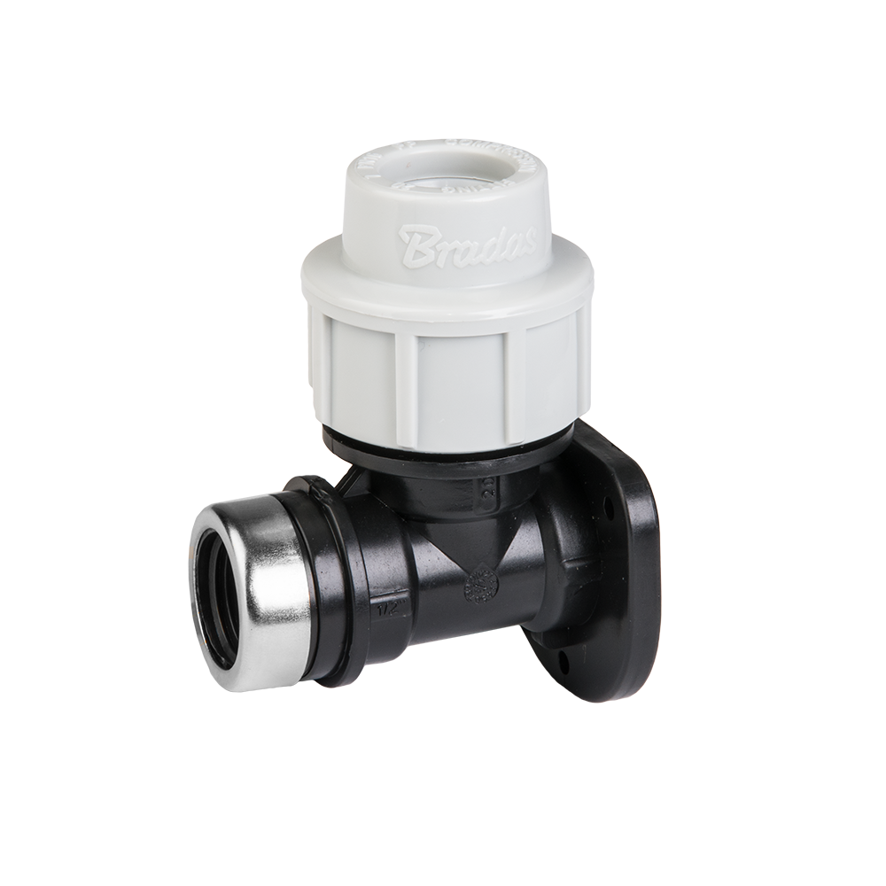 Tyleen koppeling muurplaat 20 mm x 1/2 inch binnendraad – Bradas PN16 kunststof fitting voor watervoorziening en beregening
