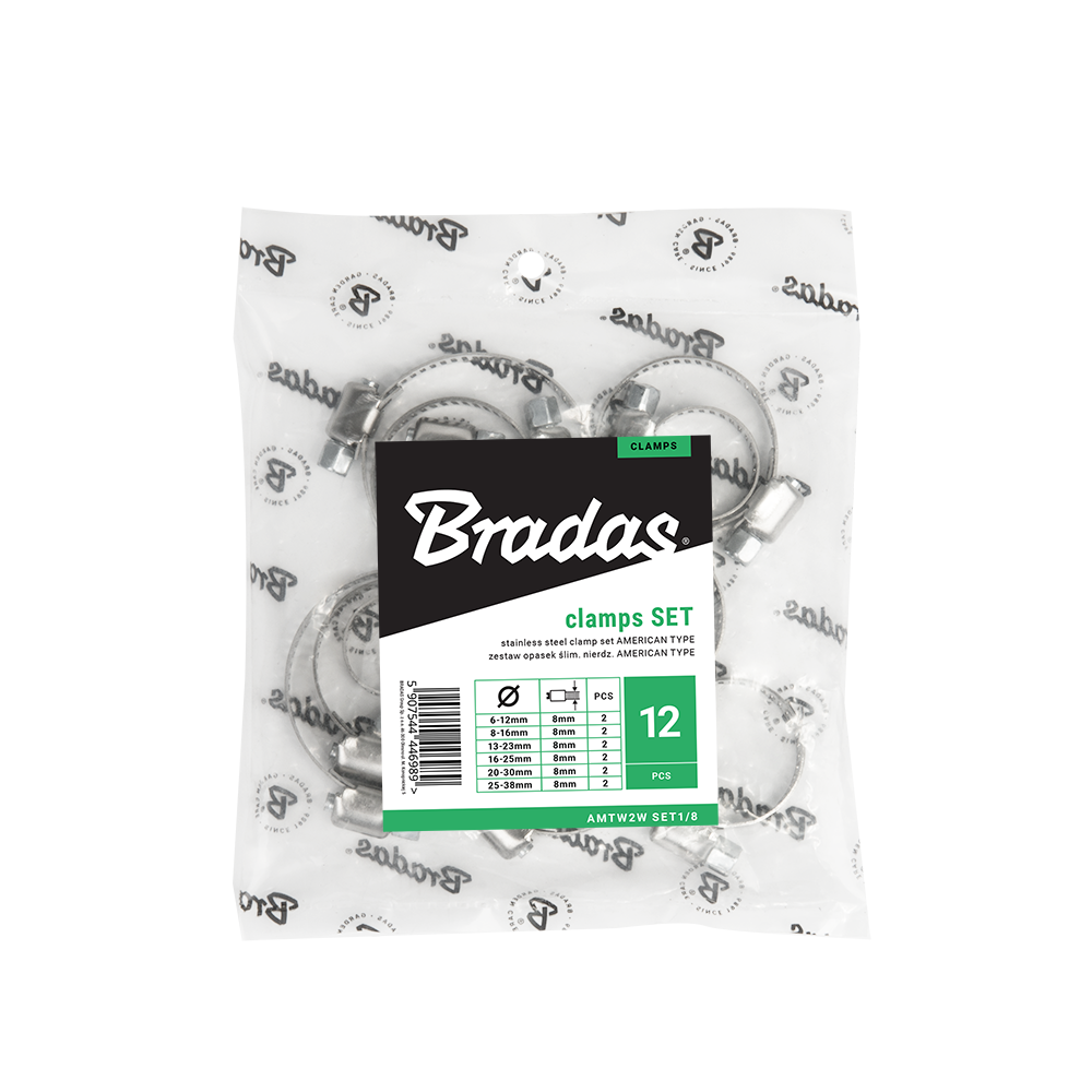 Bradas RVS Slangklemmen Set 12-delig 6-38mm - Verstelbaar met Wormschroef