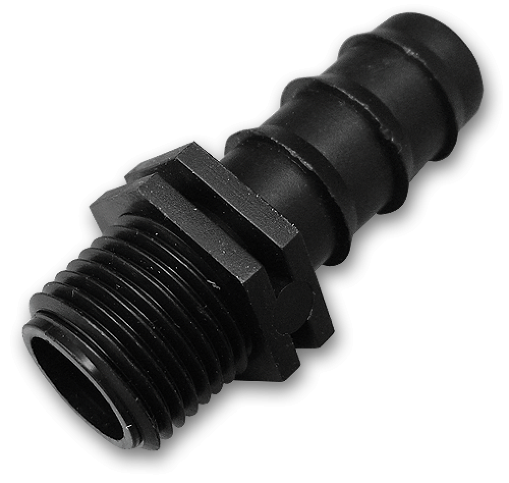 Bradas slangtule 16 mm met 1/2" buitendraad voor aansluiting van druppelslang op binnendraad