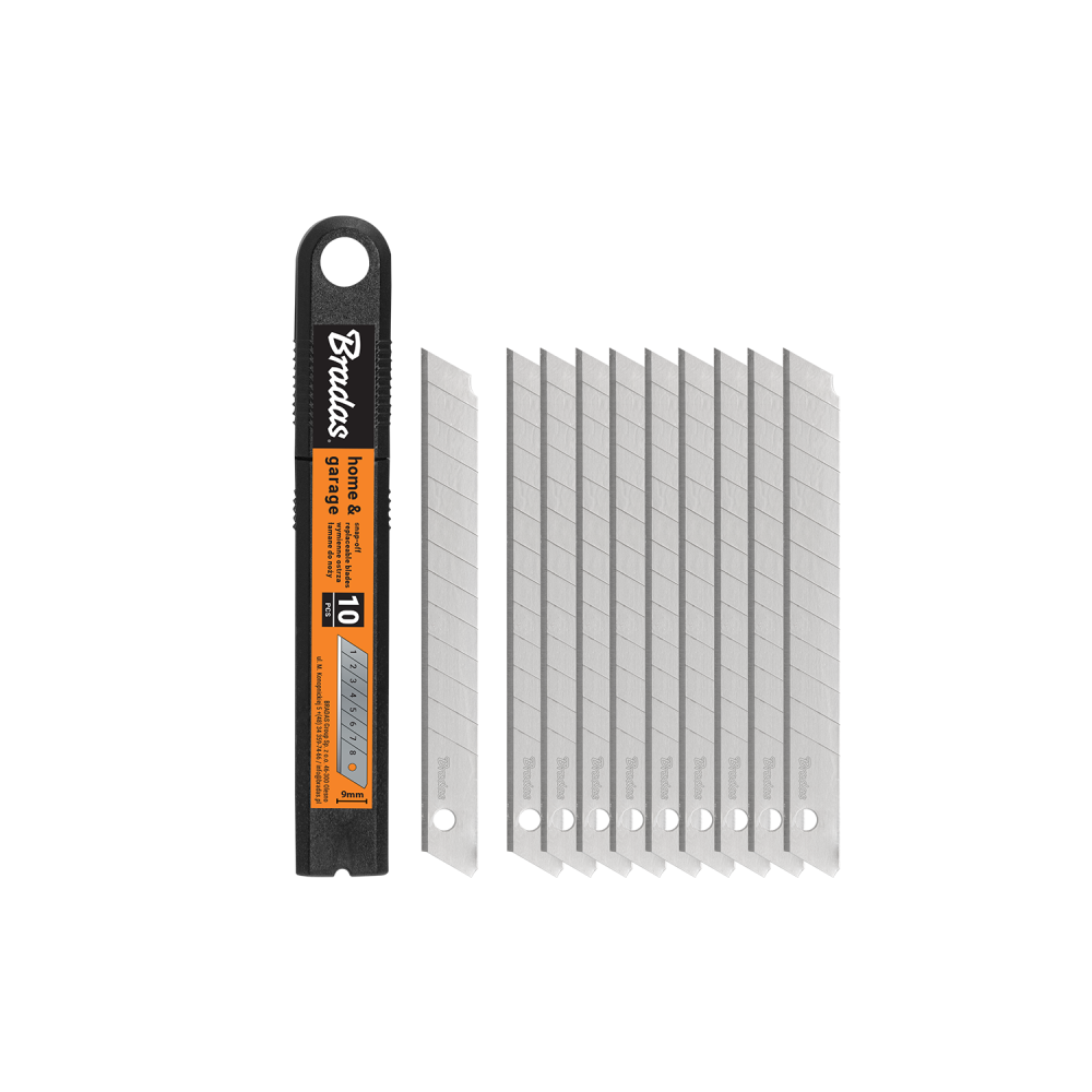 Bradas afbreekmessen 9 mm – set van 10 in verpakking