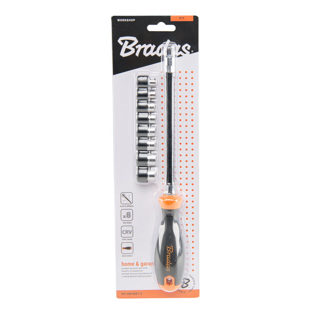 Bradas Flexibele Schroevendraaier met 8 Dopsleutels 5-12mm - 270mm