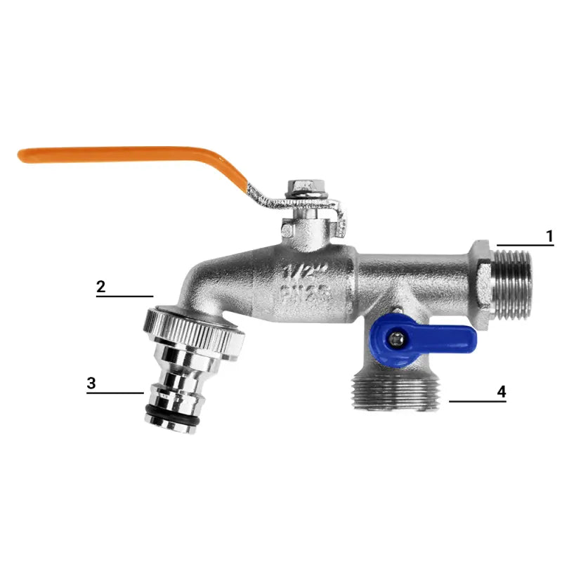 Bradas Kogelkraan 1/2" met 2 x 3/4" Uitgang | Efficiënte Waterregelaar | Bradas.nl