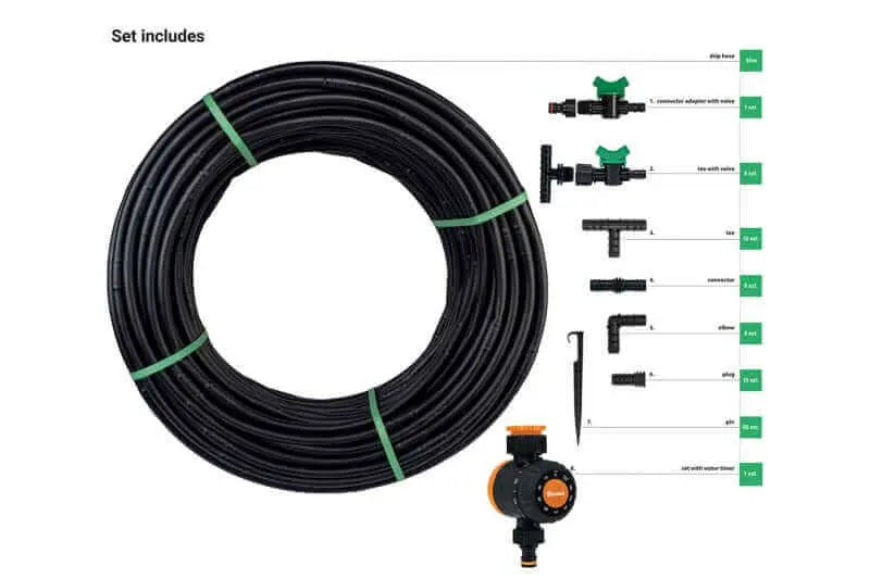 Bradas druppelslang set 50 meter met timer en accessoires