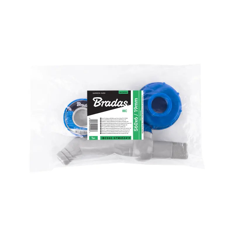 Bradas Set – Witte PP 45 graden Kraan met IBC S60x6 Adapter voor 32 mm Slang en PTFE Tape Bradas