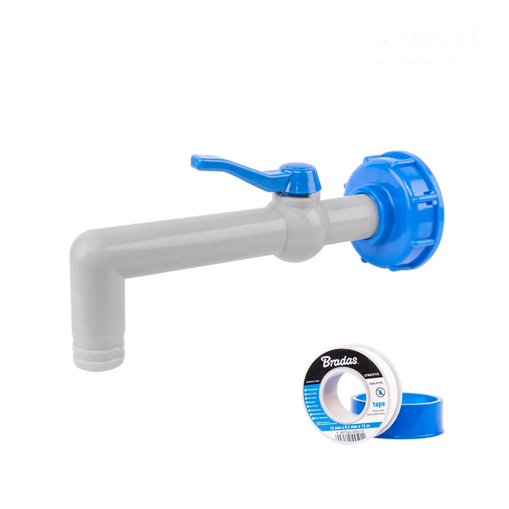 Bradas Set met Witte PP 90 Graden Kraan en IBC S60x6 Adapter voor 25 mm Slang.