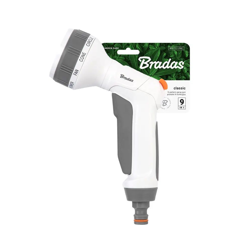 Detail van het Bradas WHITE LINE Spuitpistool met negen instelbare sproeipatronen.
