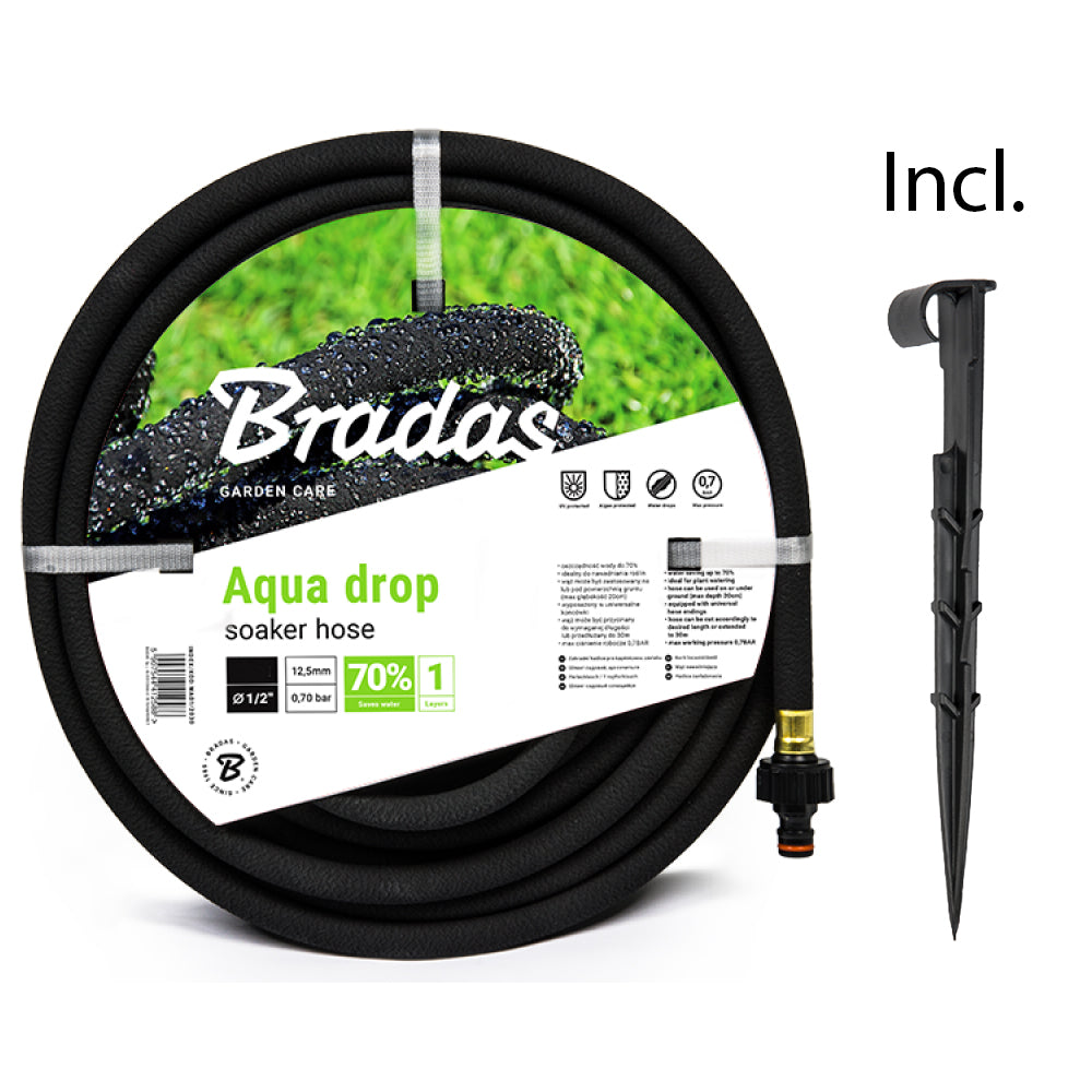 Bradas Aqua Drop Zweetslang 1/2" - Waterbesparend Inclusief Grondpennen