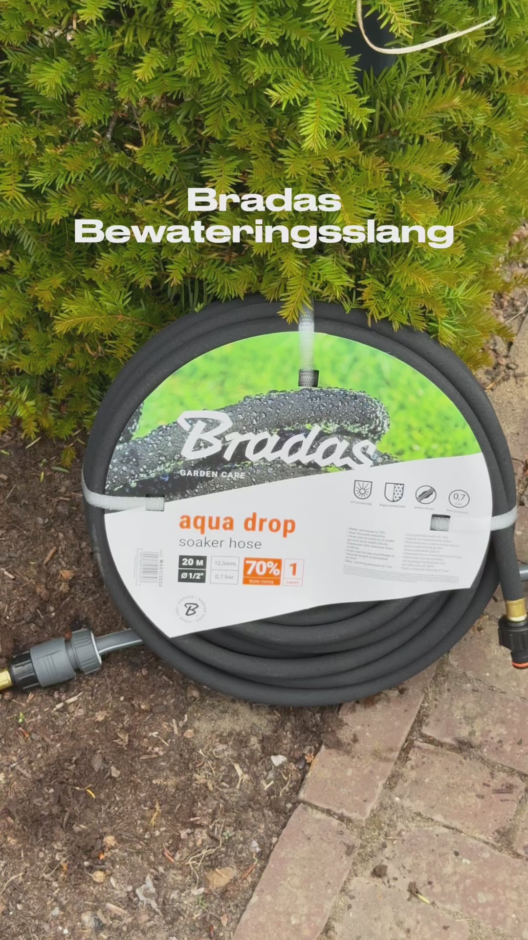 Video laden: Bradas zweetslang in gebruik voor efficiënte en waterbesparende bewatering van planten, borders, hagen en moestuinen.